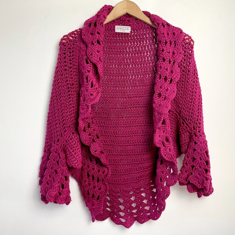 Handmade Crochet Sweater Shawl Shrug Medium‎ Bell Sleeve Cottage Boho Festival